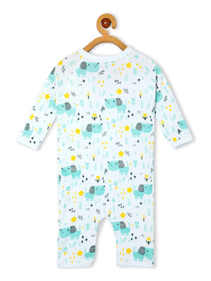 Picture of backside of a hanging jabla style romper with puppy designs from the mom store