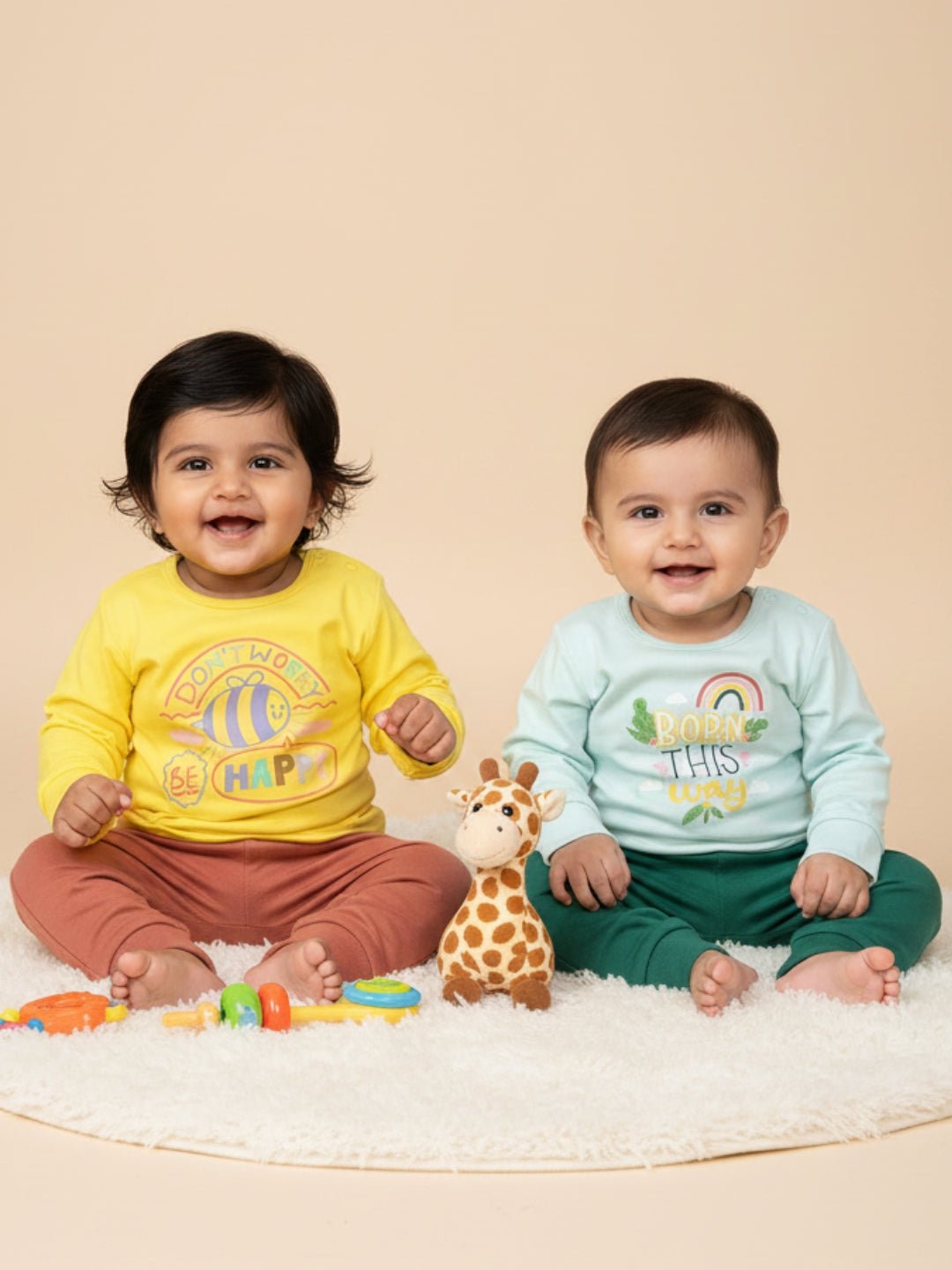 Infant Set Combo of 2 - Born This Way & Bee Happy - 0 - 3 Months Infant Casual Set