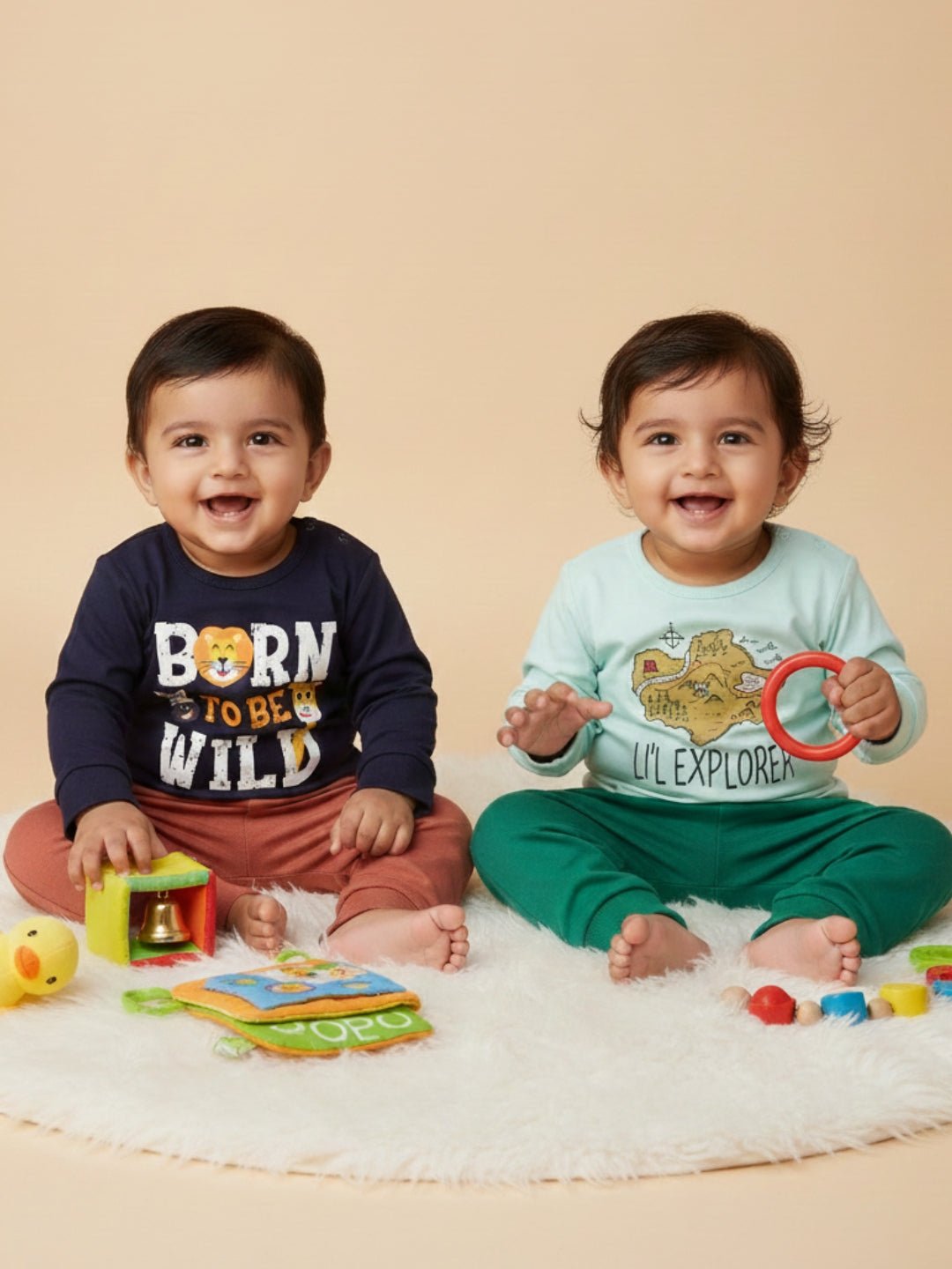 Infant Set Combo of 2 - Born To Be Wild & Little Explorer - 0 - 3 Months Infant Casual Set