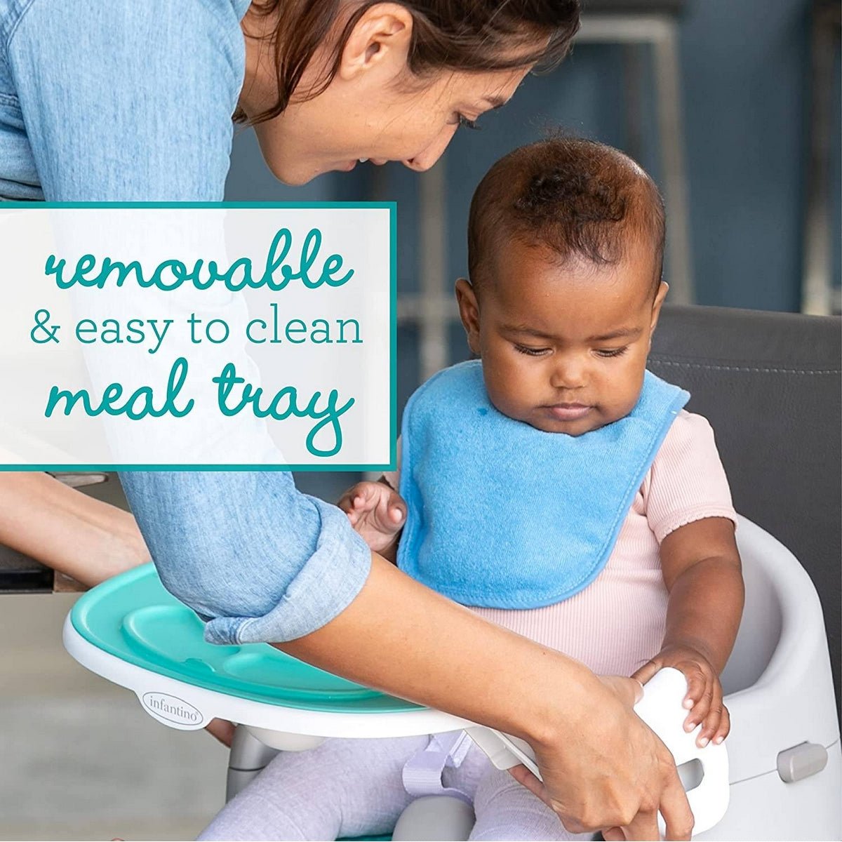 Infantino Grow - with - me 4 - in - 1 Two - Can - Dine Deluxe Feeding Booster Seat Teal & Grey - 303100