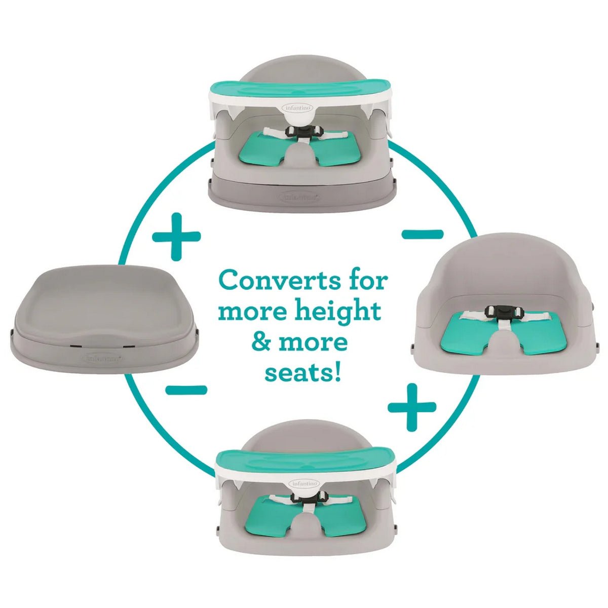 Infantino Grow - with - me 4 - in - 1 Two - Can - Dine Deluxe Feeding Booster Seat Teal & Grey - 303100