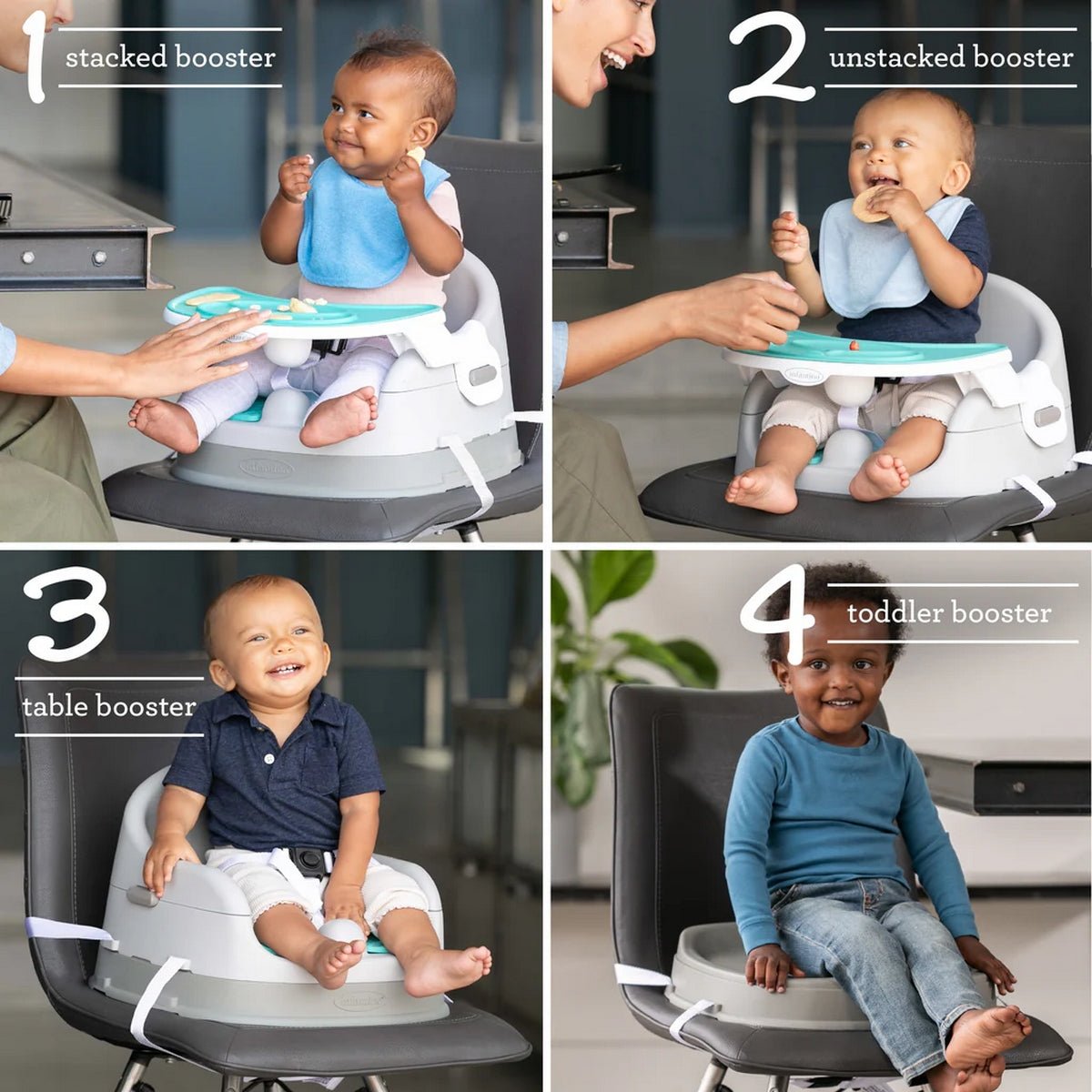 Infantino Grow - with - me 4 - in - 1 Two - Can - Dine Deluxe Feeding Booster Seat Teal & Grey - 303100