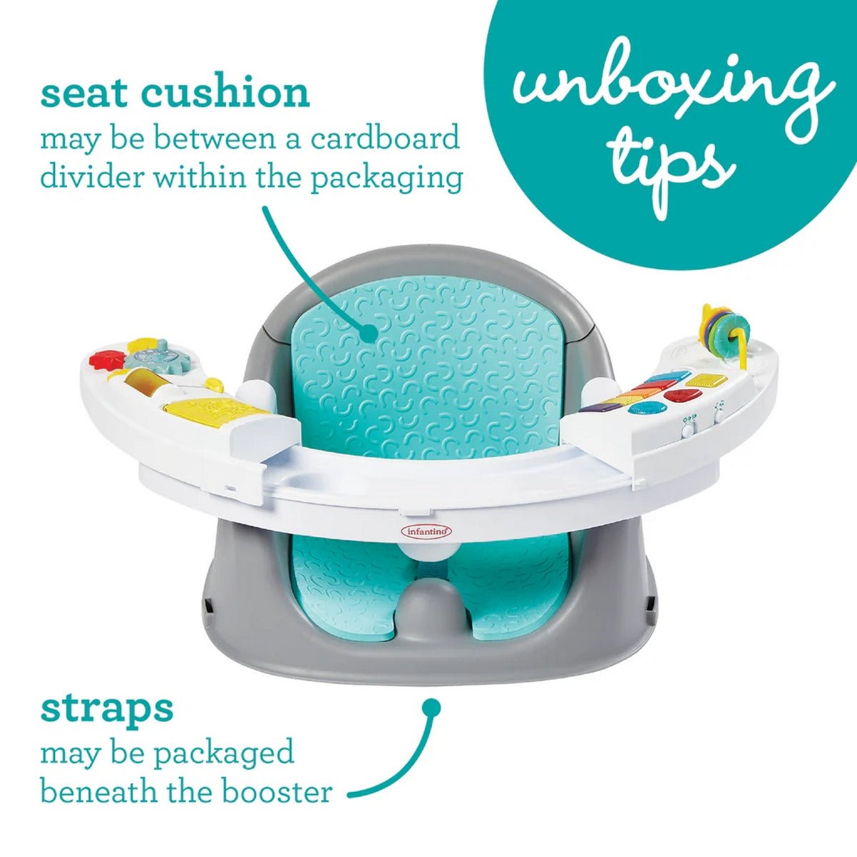 Infantino Music & Lights 3 - In - 1 Discovery Seat & Booster Teal & Grey - 303038