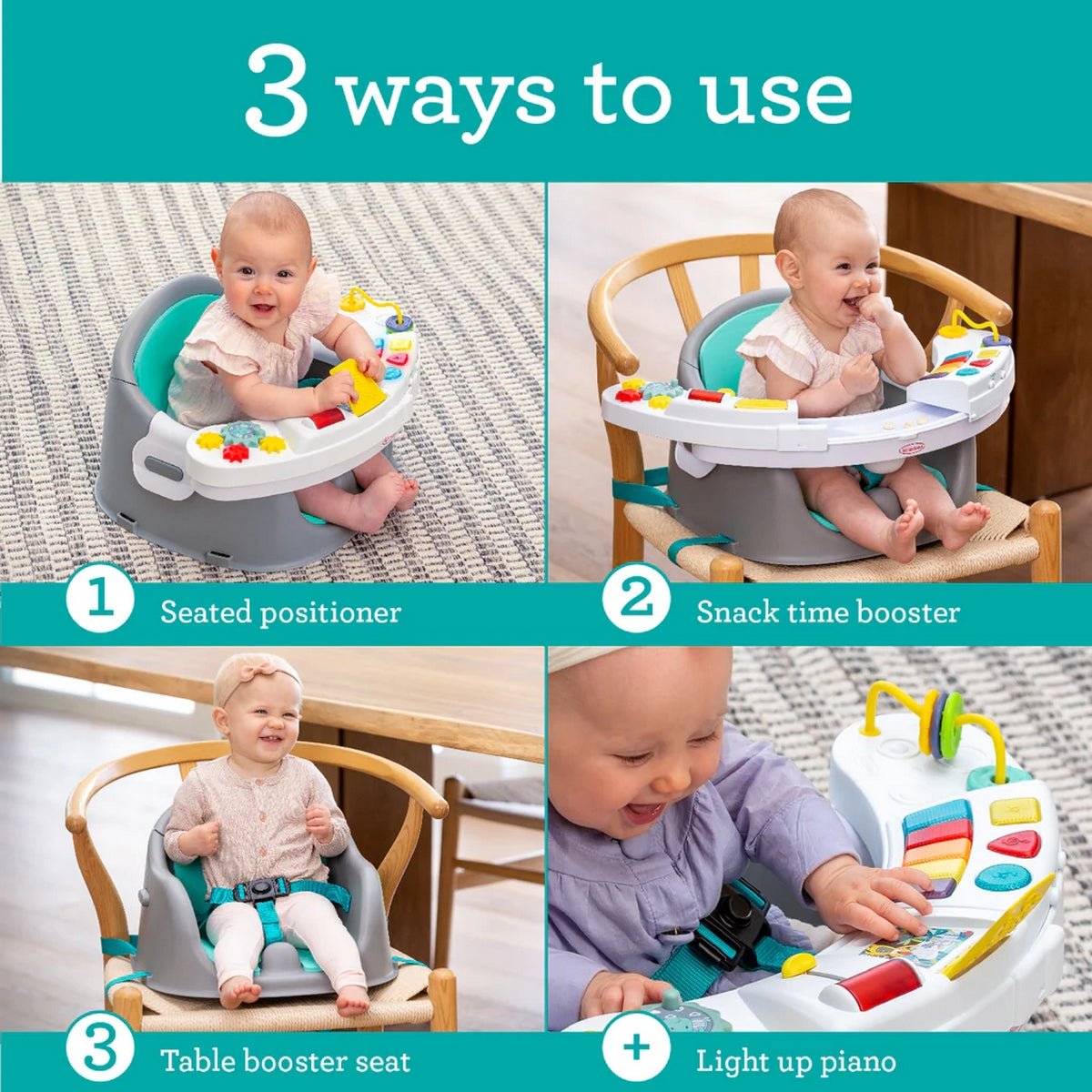 Infantino Music & Lights 3 - In - 1 Discovery Seat & Booster Teal & Grey - 303038