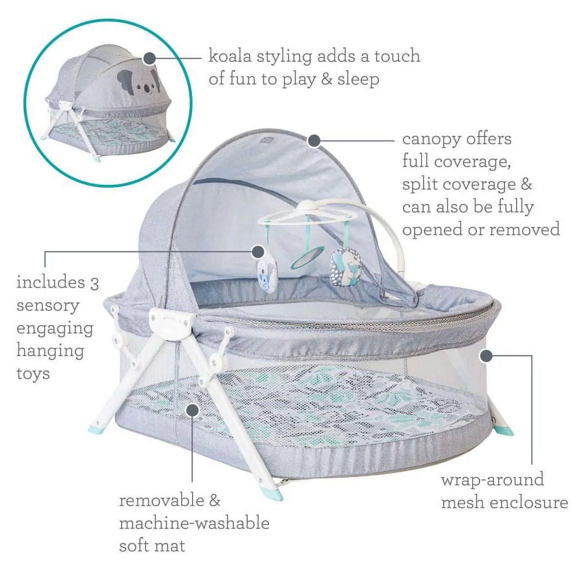 Infantino Sweet Dreams Fold & Go Bassinet Grey - 202029