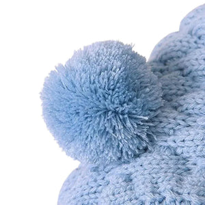 Infants Baby Blue Knitted Cardigan Sweater with Pom Pom Hoodie - 6 - 12 Months Winter Wear