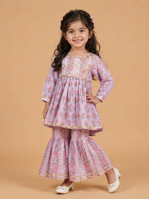 Ivory Bagicha Girls Anarkali Kurta Sharara Set - 0-6 Months Girls Ethnic Set