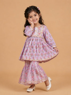 Ivory Bagicha Girls Anarkali Kurta Sharara Set - 0-6 Months Girls Ethnic Set