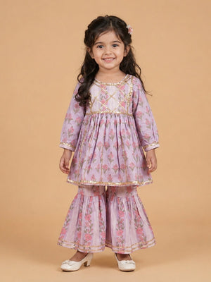 Ivory Bagicha Girls Anarkali Kurta Sharara Set - 0-6 Months Girls Ethnic Set
