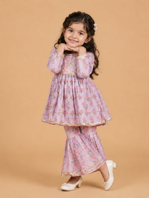Ivory Bagicha Girls Anarkali Kurta Sharara Set - 0-6 Months Girls Ethnic Set