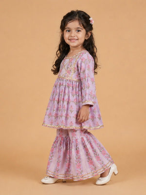 Ivory Bagicha Girls Anarkali Kurta Sharara Set - 0-6 Months Girls Ethnic Set