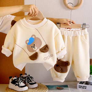 Ivory Bear 3D Legs 2pcs, Fleece winter Tracksuit Set for Kids - 2 - 3 Years Kids Clothing