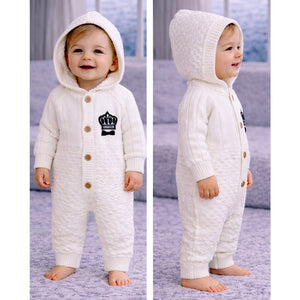 Ivory Crown Full Sleeves Jumpsuit Hoodie Winter Romper for Tiny Toddlers - 3 - 6 Months Winter Wear