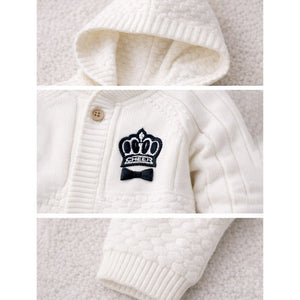 Ivory Crown Full Sleeves Jumpsuit Hoodie Winter Romper for Tiny Toddlers - 3 - 6 Months Winter Wear