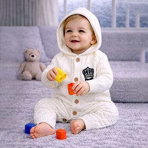 Ivory Crown Full Sleeves Jumpsuit Hoodie Winter Romper for Tiny Toddlers - 3 - 6 Months Winter Wear