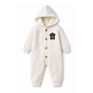 Ivory Crown Full Sleeves Jumpsuit Hoodie Winter Romper for Tiny Toddlers - 3 - 6 Months Winter Wear
