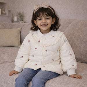 Ivory Deer & Mushroom Winter Jacket for Kids - 2 - 3 Years Winter Wear