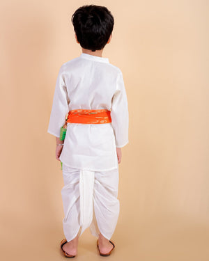 Ivory Elegance Dhoti Kurta Boys Set With Tiranga Shawl - 0-6 Months Boys Ethnic Set