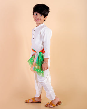 Ivory Elegance Dhoti Kurta Boys Set With Tiranga Shawl - 0-6 Months Boys Ethnic Set
