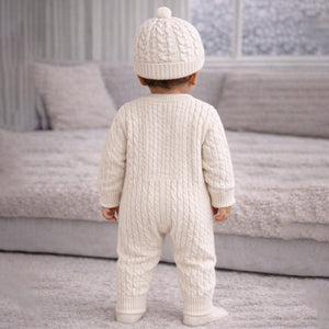 Ivory Lion Face Sleeves Jumpsuit Romper with Cap for Tiny Toddlers - 3 - 6 Months Winter Wear