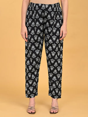 Front view of straight-fit printed pants from Ivory Shadow Maternity and Nursing Kurta Set With Dupatta.
