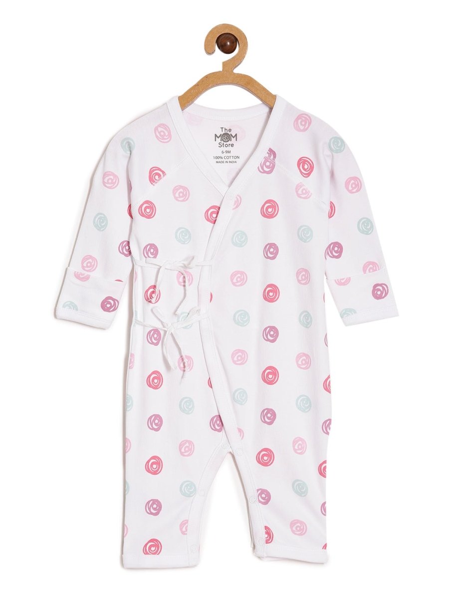 Jabla Infant Romper Combo Of 3 :Pink Drops-Triangles-Roses - ROM3-SS-PDTRS-PM