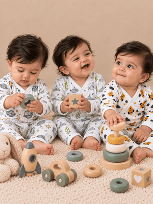 Jabla Infant Romper Combo Of 3-Planet World-Submarine Ride-Tour to the Space - Preemie Infant Rompers