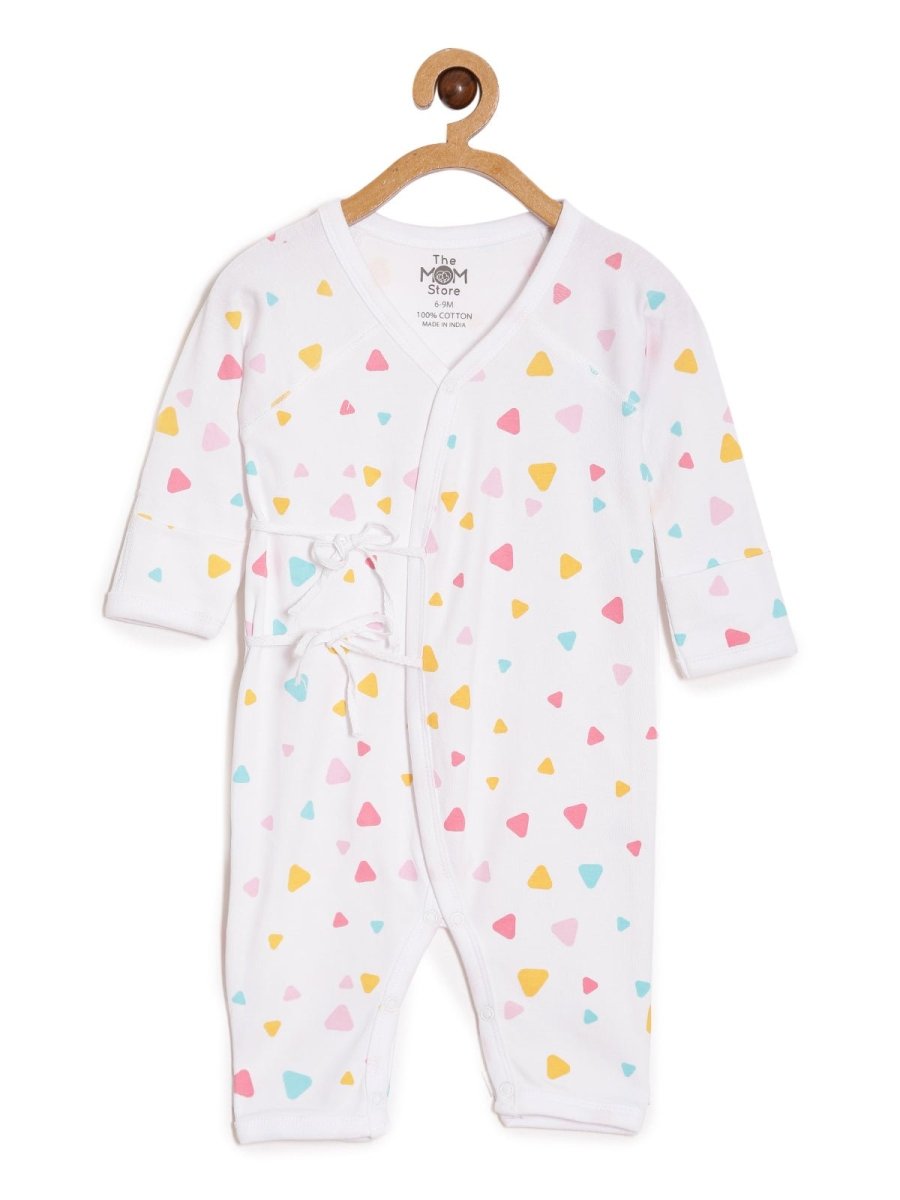 Jabla Infant Romper Combo Of 3 : Rainbow Dazzler-Hearts And Fluffs-Triangles - ROM3-SS-RDHFT-PM