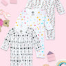 Jabla Infant Romper Combo Of 3: Rainbow Dazzler-Hearts And Fluffs-Triangles