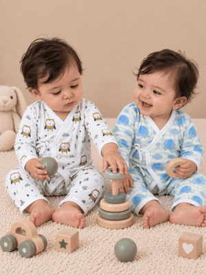 Jabla Style Infant Romper Combo of 2-Jungle Elephant-Sleepless Owl - Preemie Infant Rompers