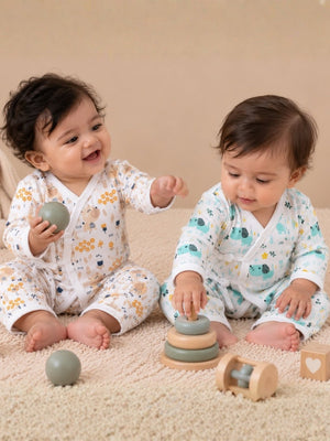 Jabla Style Infant Romper Combo of 2-Puppy in the Garden-Bear in the Garden - Preemie Infant Rompers