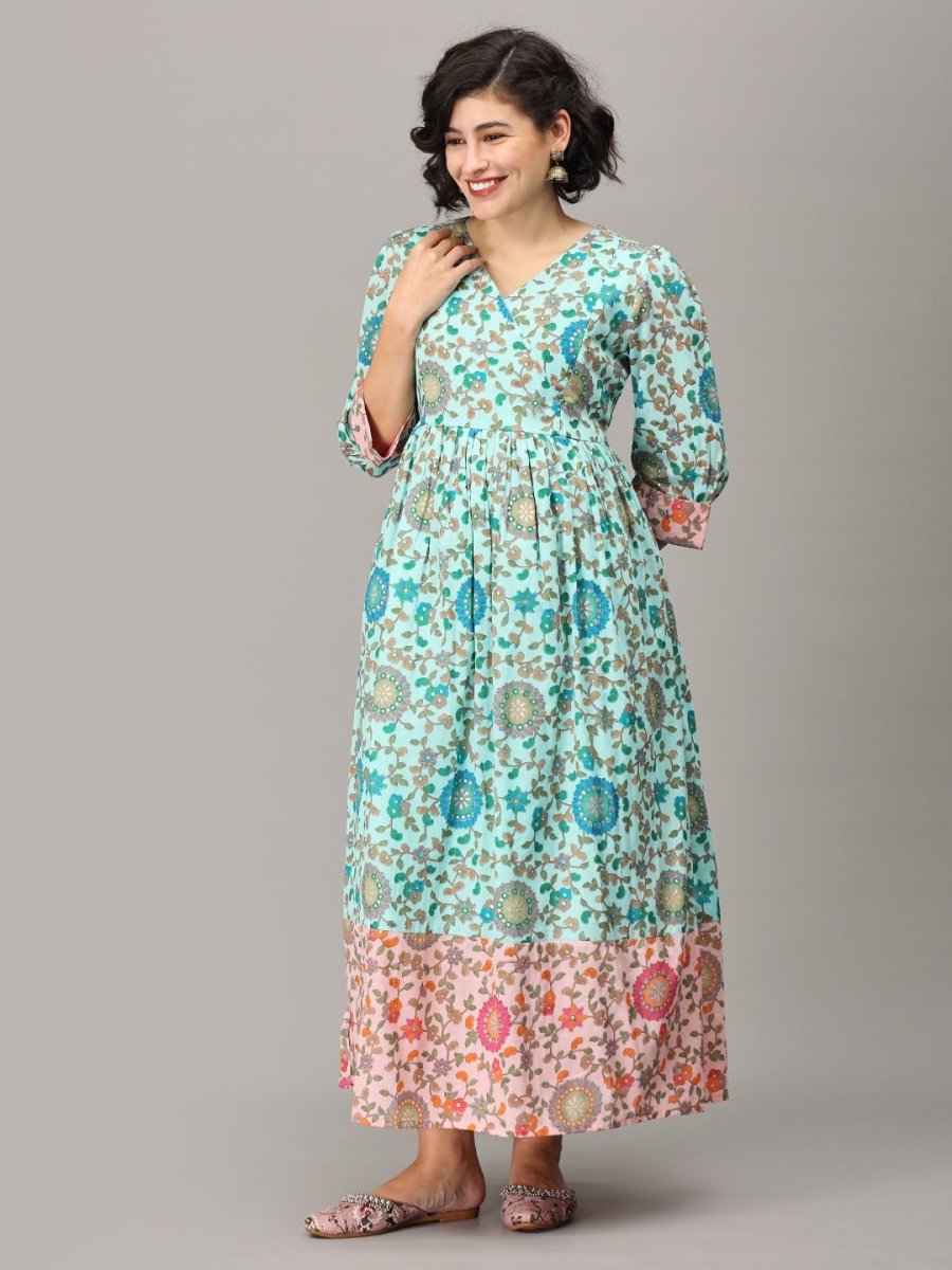 Jalaja Muslin Maternity And Nursing Maxi Dress - MEW-SK-BLMS-S