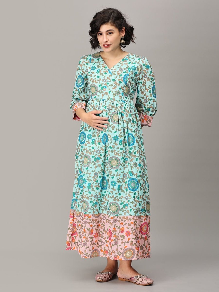Jalaja Muslin Maternity And Nursing Maxi Dress - MEW-SK-BLMS-S