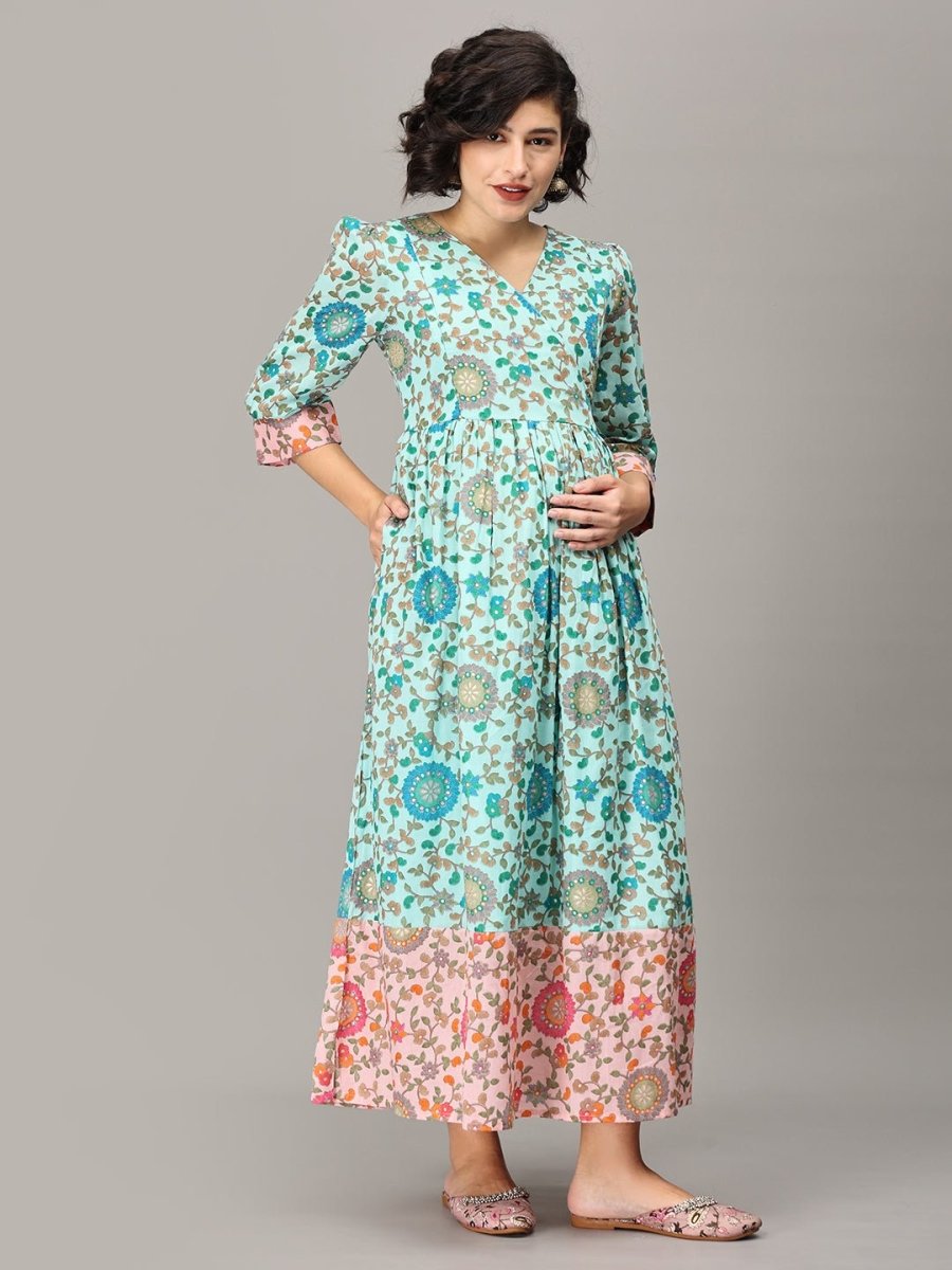 Jalaja Muslin Maternity And Nursing Maxi Dress - MEW-SK-BLMS-S