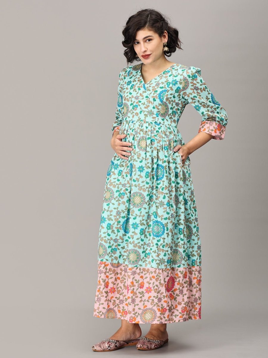 Jalaja Muslin Maternity And Nursing Maxi Dress - MEW-SK-BLMS-S