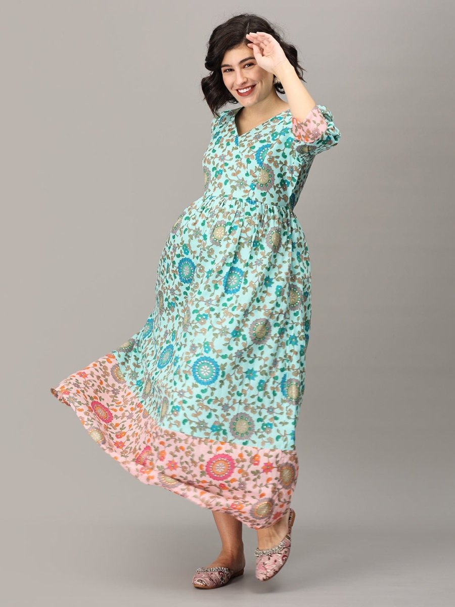 Jalaja Muslin Maternity And Nursing Maxi Dress - MEW-SK-BLMS-S