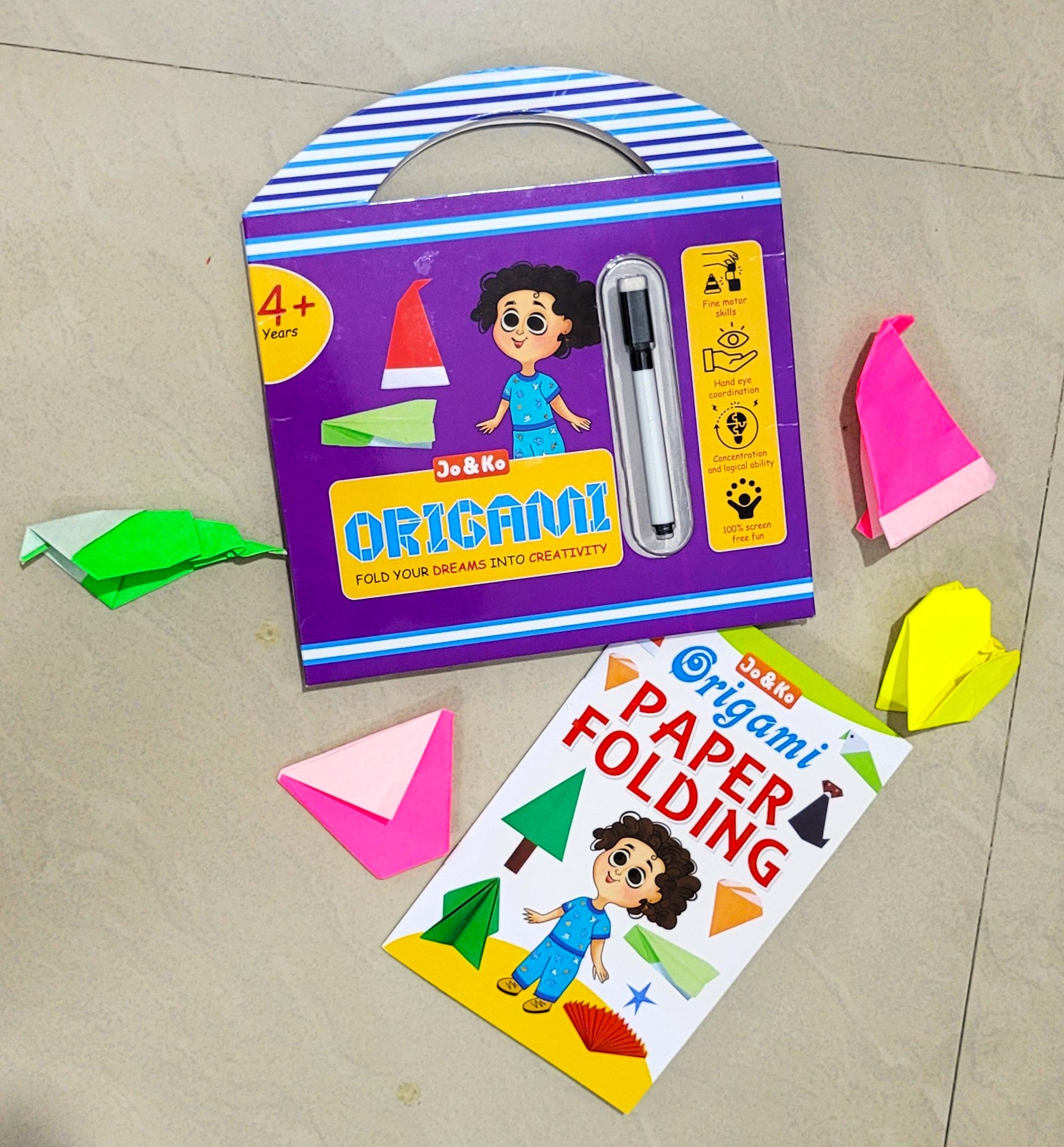 JoGenii Origami Kit- 100 sheets + Instruction booklet + Marker | Travel friendly