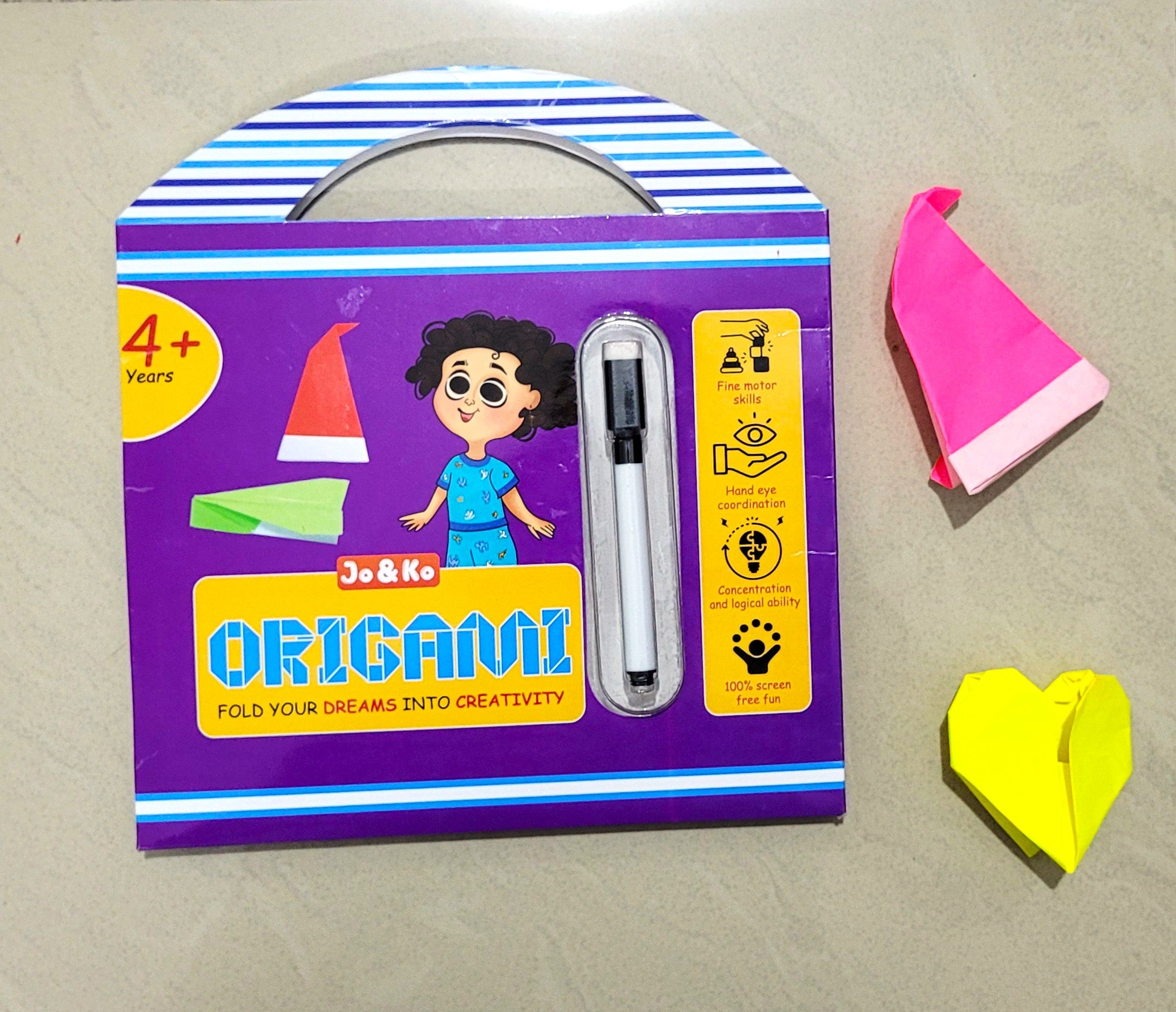 JoGenii Origami Kit- 100 sheets + Instruction booklet + Marker | Travel friendly