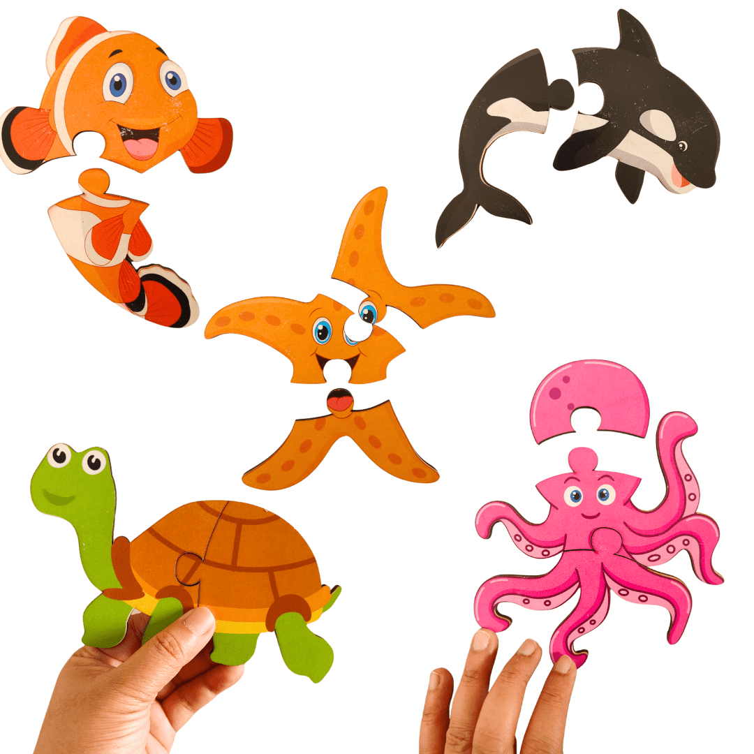 JoGenii First Puzzles Marine Animals Jumbo Wooden Puzzles - Set of 5 puzzles - JK004
