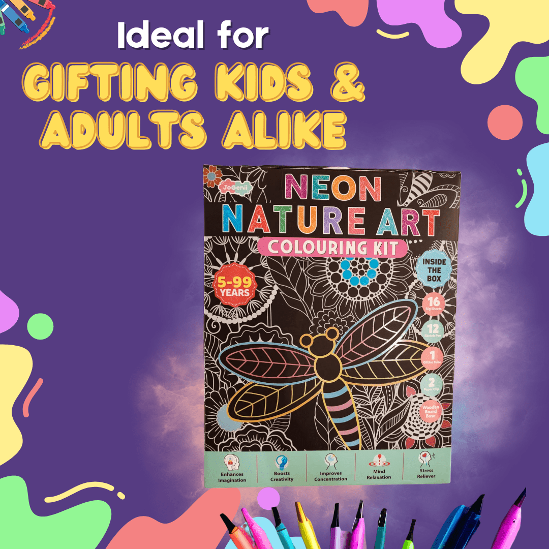 JoGenii Neon Nature Art Colouring Kit - Unique Gift for kids and adults - JK14