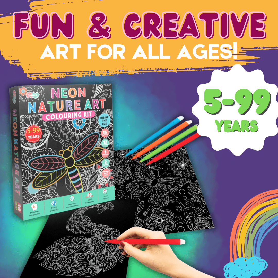 JoGenii Neon Nature Art Colouring Kit - Unique Gift for kids and adults - JK14