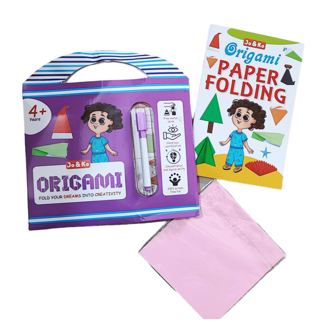 JoGenii Origami Kit - 100 sheets + Instruction booklet + Marker | Travel friendly - JK007