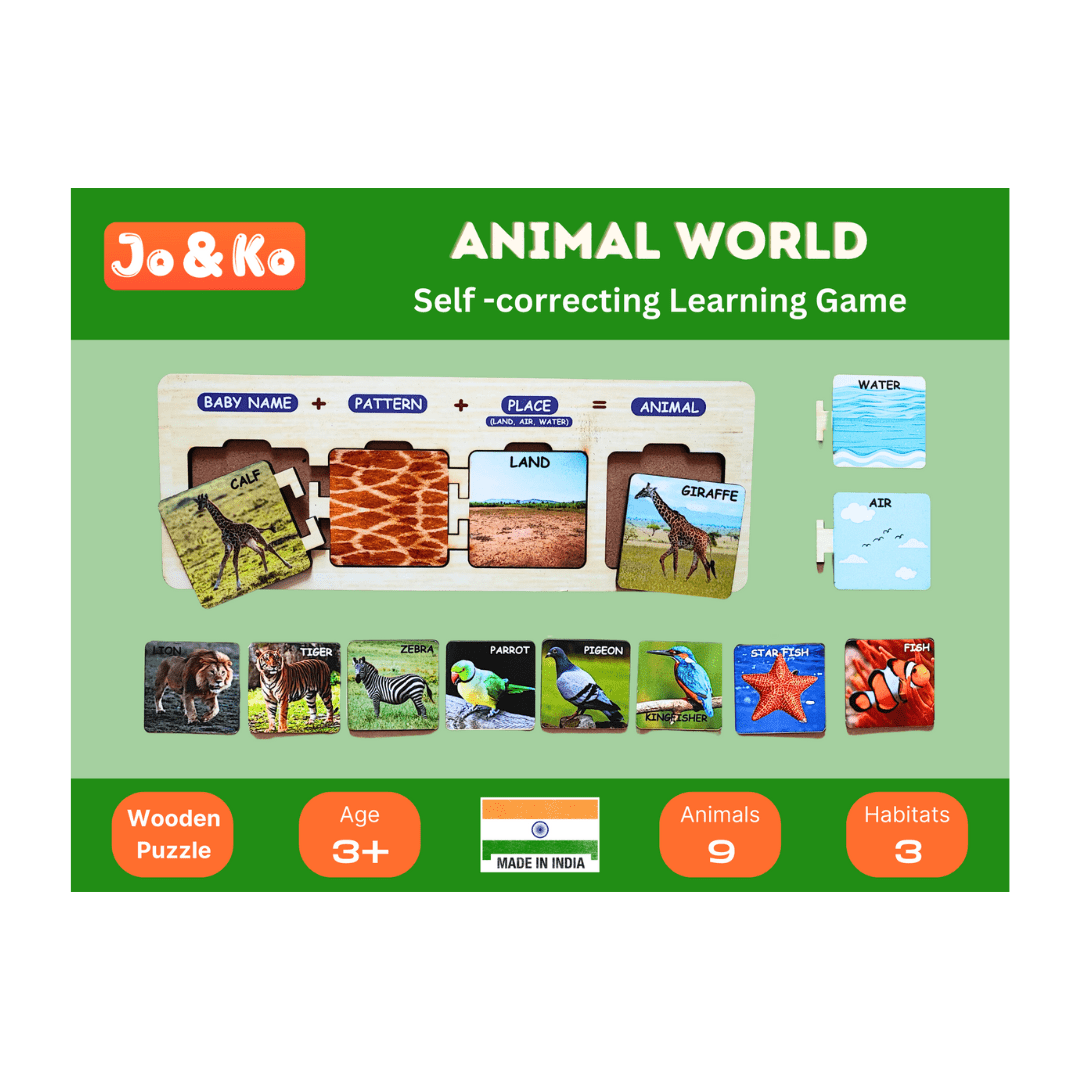 JoGenii Wooden Animal World Self Correcting Activity Game (30 pcs) - JK005