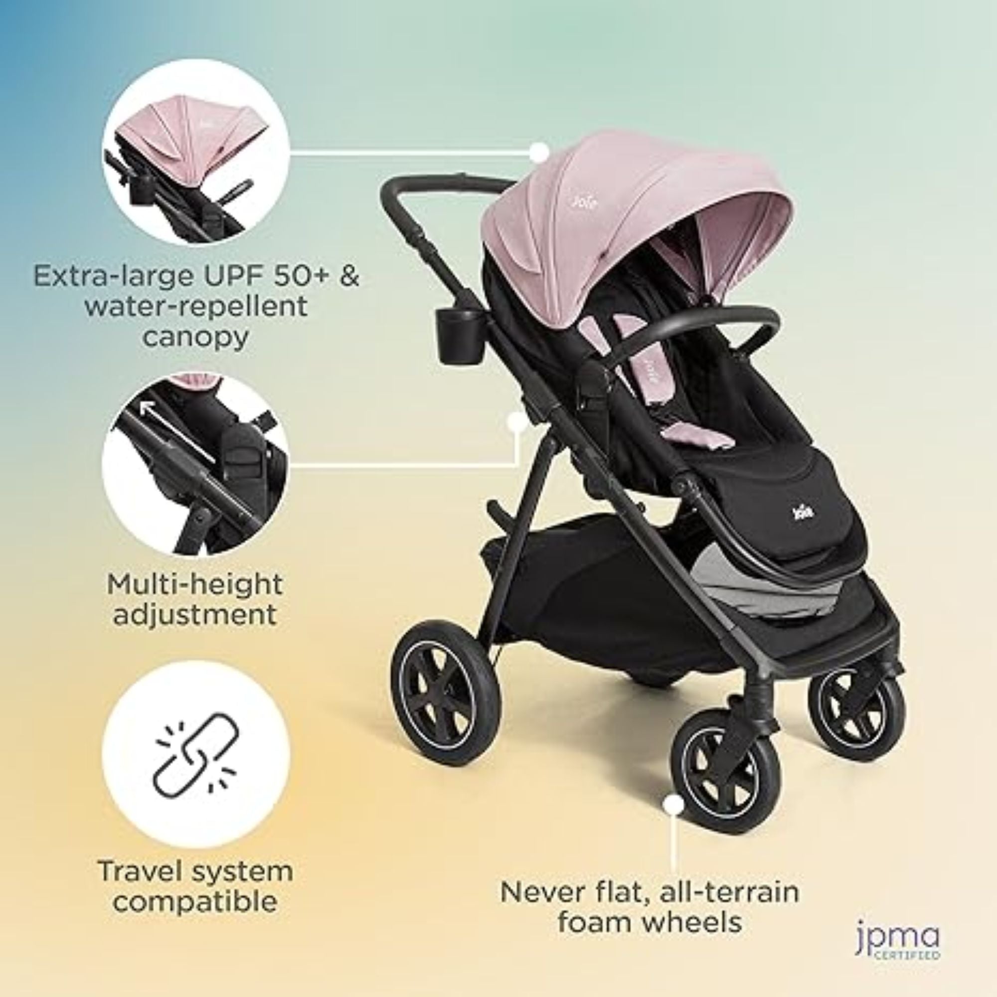 Joie - Stroller - Joie Hazel Height - Adjustable 3 - In - 1 Stroller birth up to 22 Kg. - S1910FABLH900