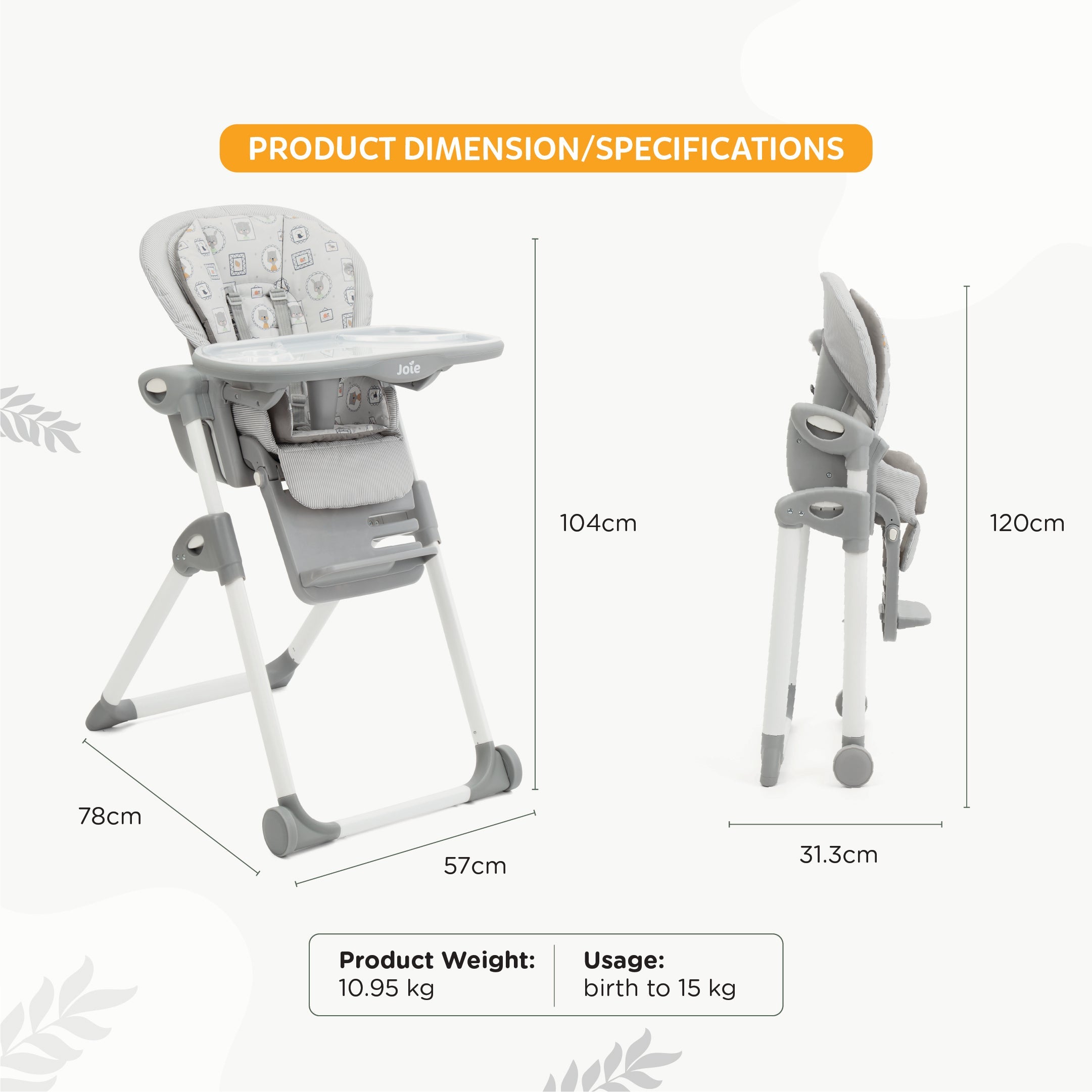 Joie High Chair Mimzy Snacker Portrait 6M to 15 kg - H1127BAPOR000