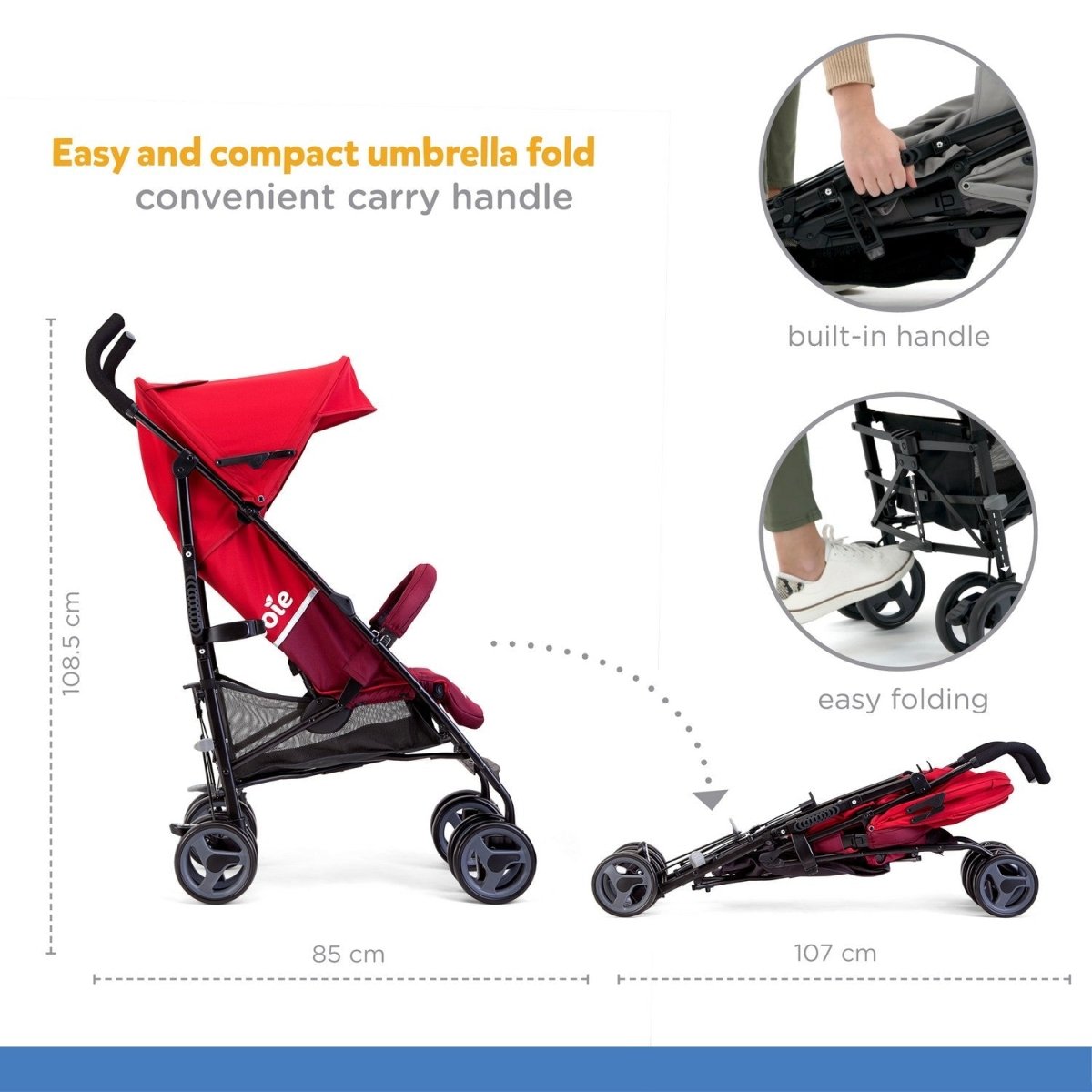 Joie Nitro lx Umbrella Stroller With Flat Reclining Seat- Cherry - S1036BACHR000