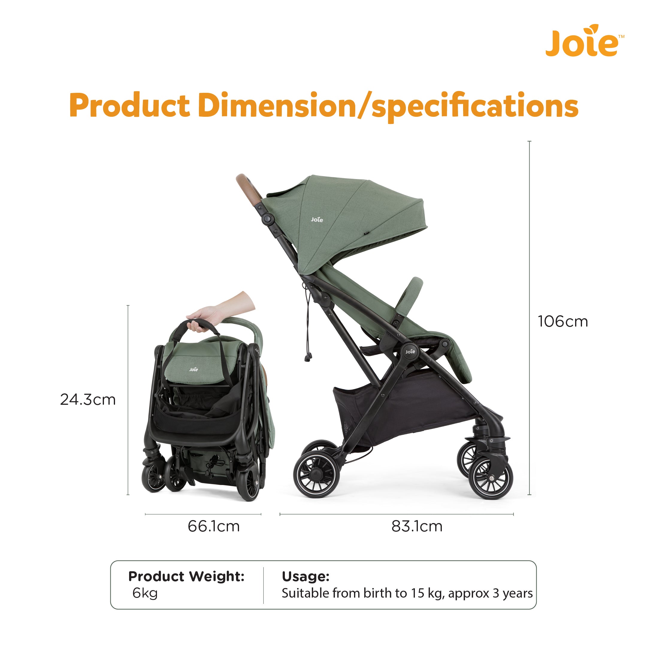 Joie Stroller Tourist Laurel Birth+ to 15 kg - S1706DCLRL000