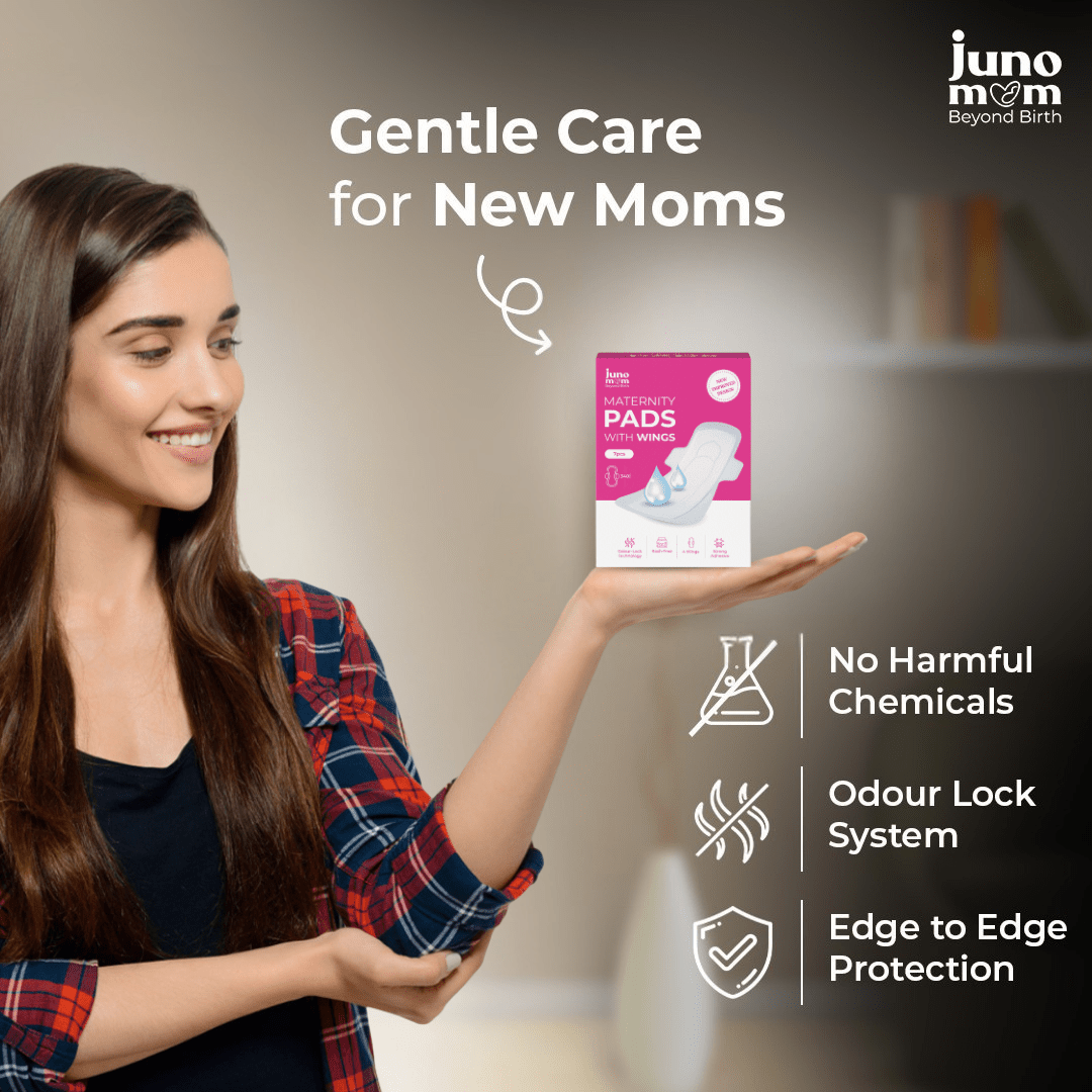 Juno Mom Extra Care Essentials | Ultra - Absorbent Maternity Pads (7 x 2) & 1 Pair of Grip Socks - JM_14MP_01GS_Bundle