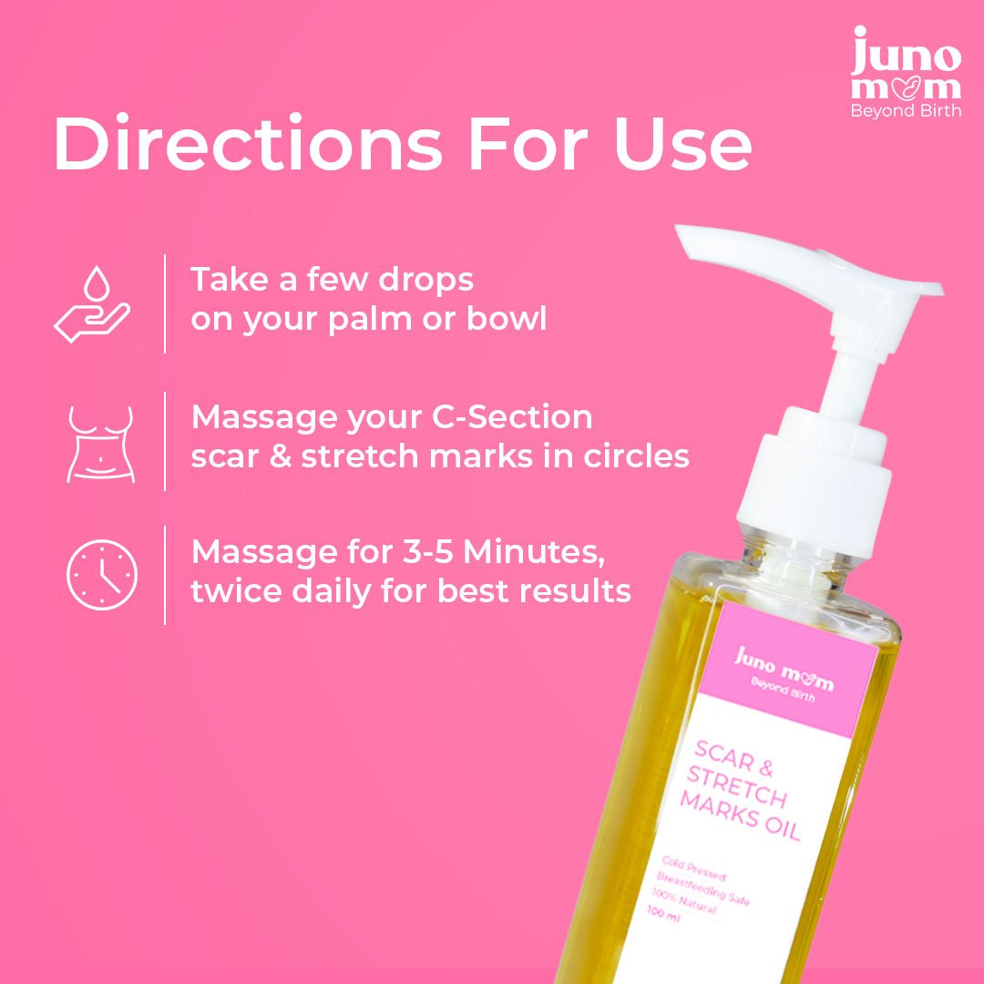 Juno Mom Scar & Stretch Marks Oil | 100ml | Reduces Scars & Stretch Marks - JM_01SO