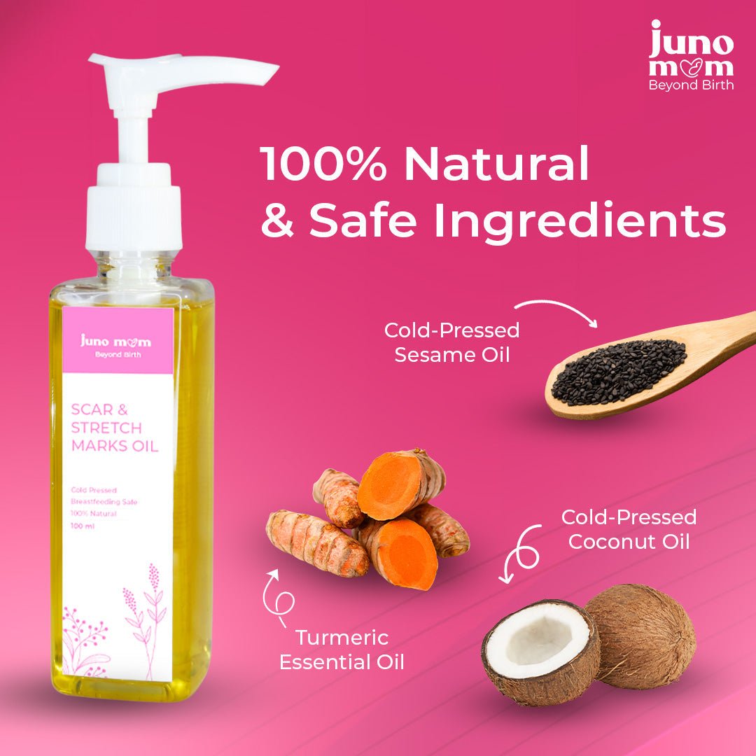 Juno Mom Scar & Stretch Marks Oil | 100ml | Reduces Scars & Stretch Marks - JM_01SO